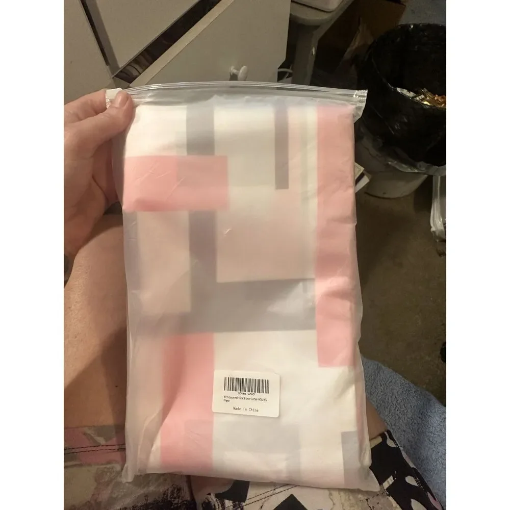 BTTN Pink Stall Fabric Shower Curtain 36x72 Geometric